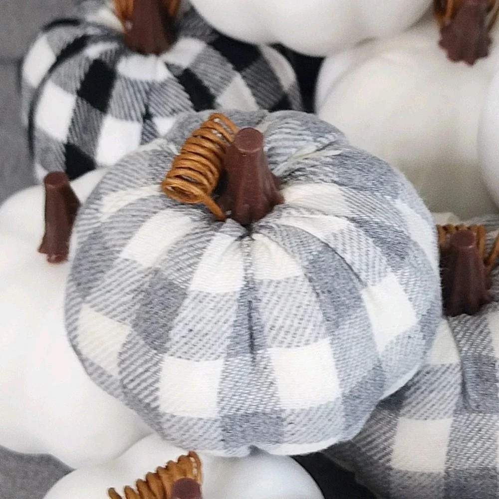 Unbranded Fabric Foam Pumpkin Buffalo‎ Plaid Gingham Solid White Black Grey 16pc